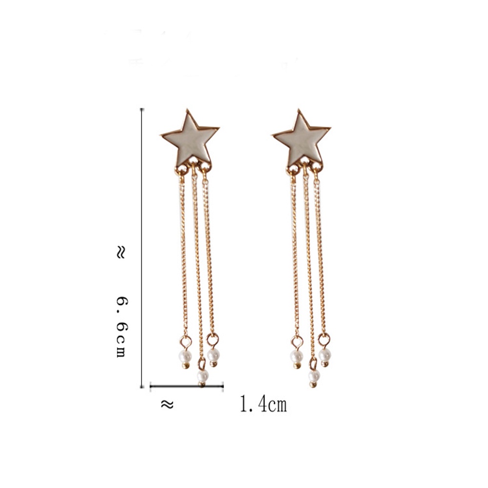 Anting Gantung Panjang Model Rantai Rumbai Aksen Bintang Bahan Metal Untuk Wanita