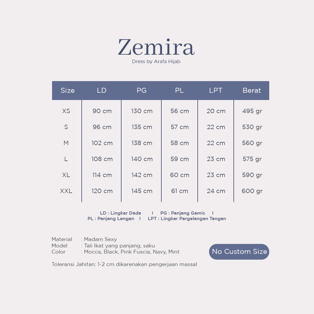 ZEMIRA DRESS BY ARAFA HIJAB - GAMIS ARAFA HIJAB - GAMIS MURAH - GAMIS POLOS