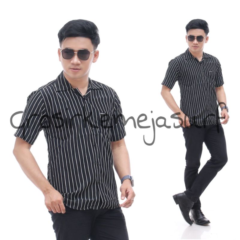 KEMEJA SALUR STRIPE GARIS GARIS LENGAN PENDEK COWOK PRIA PREMIUM MURAH