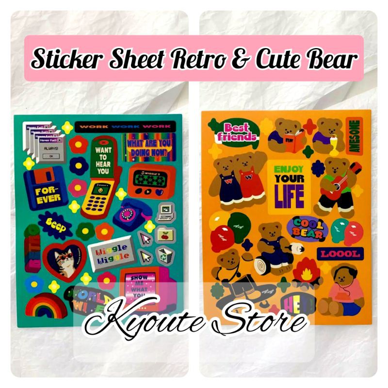 

Sticker Deco Sheets Retro Stuff Cute Bear Scrapbook DIY Bujo Planner Diary HP Laptop Tumblr