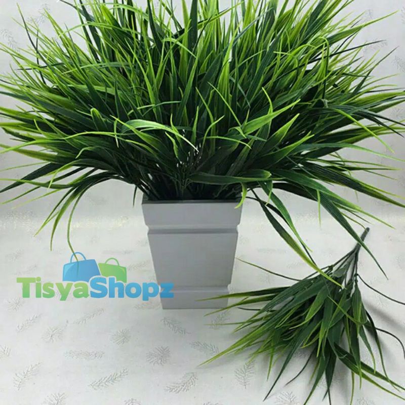 Bunga Rumput 7 cabang Hijau / Daun Rumput Artificial Plastik [ TANPA POT ]