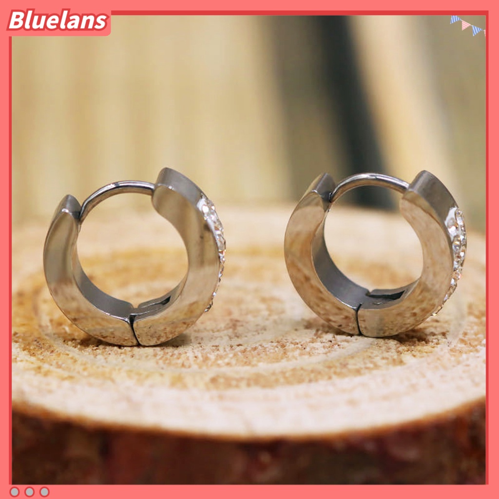 Anting Stud Model Hoop Huggie Gaya Punk Bertahtakan Batu Imitasi Unisex : Bahan Baja Titanium