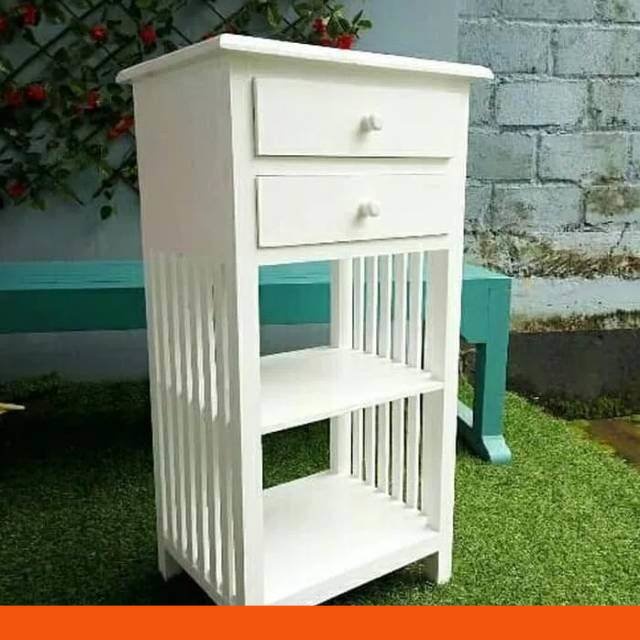 NAKAS MEJA DISPENSER MEJA SERBAGUNA KAYU JATI DUCO PUTIH