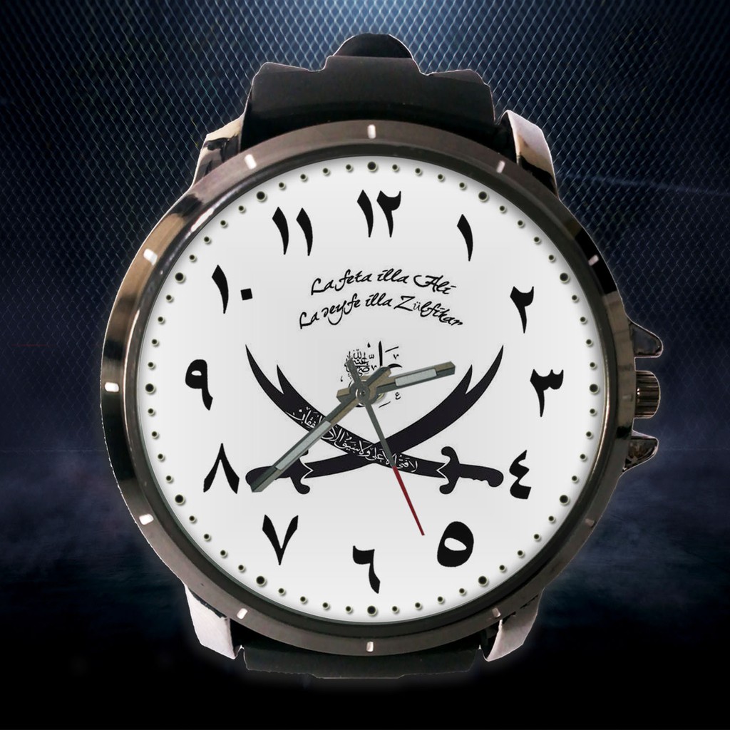 Jam Tangan Pria Kaligrapi Islami Tauhid Pedang Zulfikar Costum Gambar Bisa Rikues COD Free Box