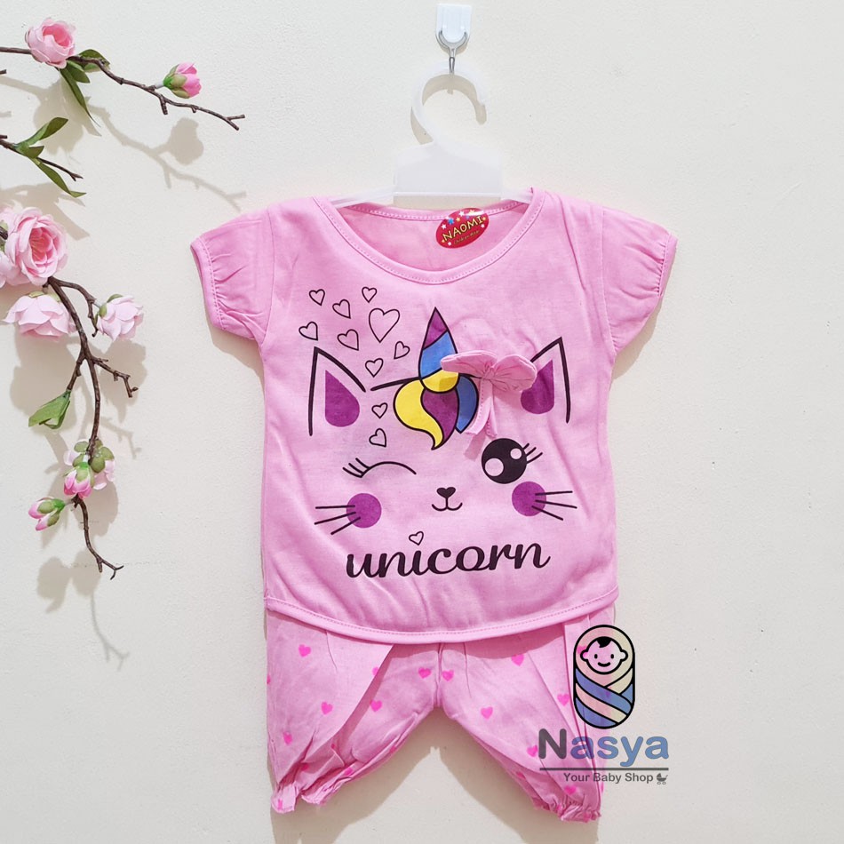 [N-052] setelan baju bayi perempuan motif kucing lucu MURAH - Naomi (3-6m)