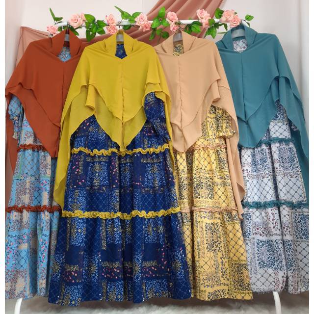 Gamis syar'i set Khimar ceruty  premium