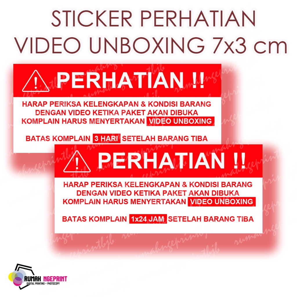 

7x3cm STICKER STIKER LABEL PERHATIAN WARNING VIDEO UNBOXING untuk ONLINE SHOP