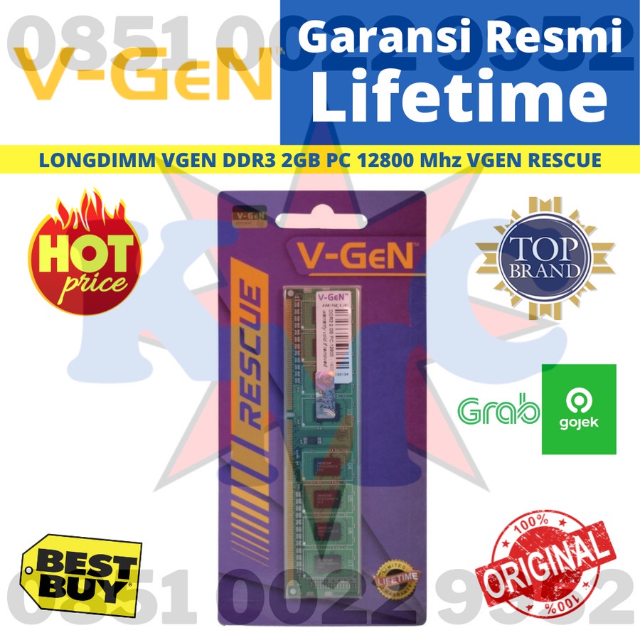 RAM V-GEN DDR3 2GB PC12800 RESCUE VGEN RAM PC KOMPUTER DESKTOP