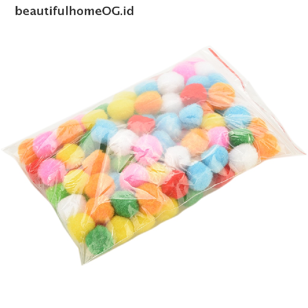 100 Pcs Pom Poms Ukuran 10mm 20mm 30mm 40mm Warna Campur Untuk Kerajinan Anak