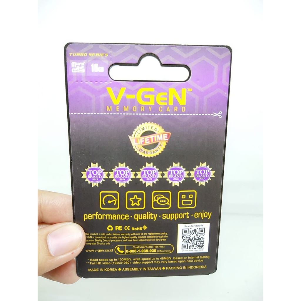 Memory Card V-GEN 16GB CLASS 10 100MBpS TURBO SERIES Memory VGEN Micro SD Card GARANSI SEUMUR HIDUP