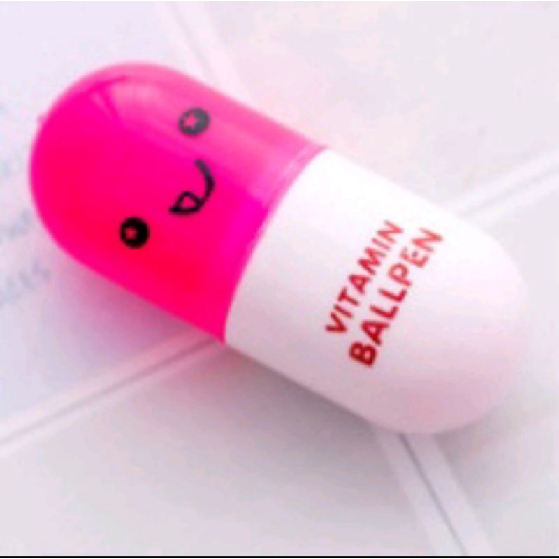 PULPEN KAPSUL VITAMIN PENA UNIK BALLPOINT EMOTICON OBAT LUCU-VIT BALLPEN PINK