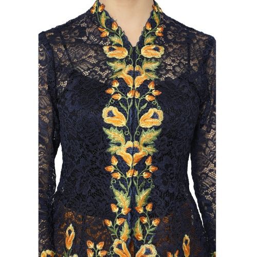 Madame Rabbit - Kebaya Brokat Bordir Bunga - Navy-3