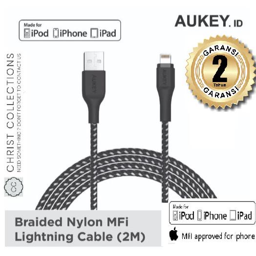 Aukey Braided Kabel Charger Iphone / Lightning 2M Mfi Apple Ipad