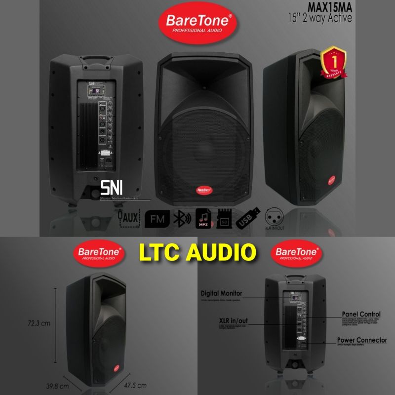 SPEAKER AKTIF BARETONE MAX-15MA / BARETONE MAX 15MA 15 INC ORIGINAL