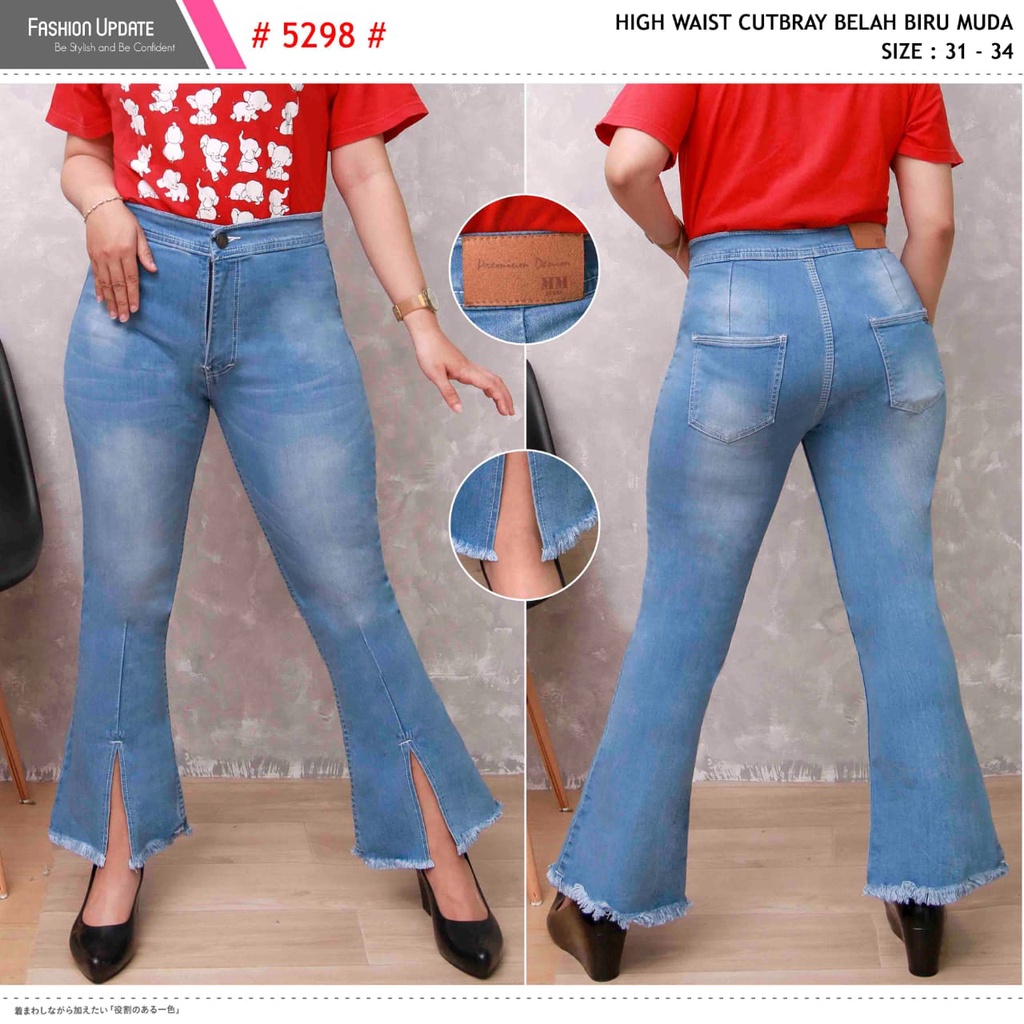 Celana Panjang Jeans Wanita Highwaist Cutbray Belah Rawis 27-30 31-34 Bisa Bayar Ditempat(COD)