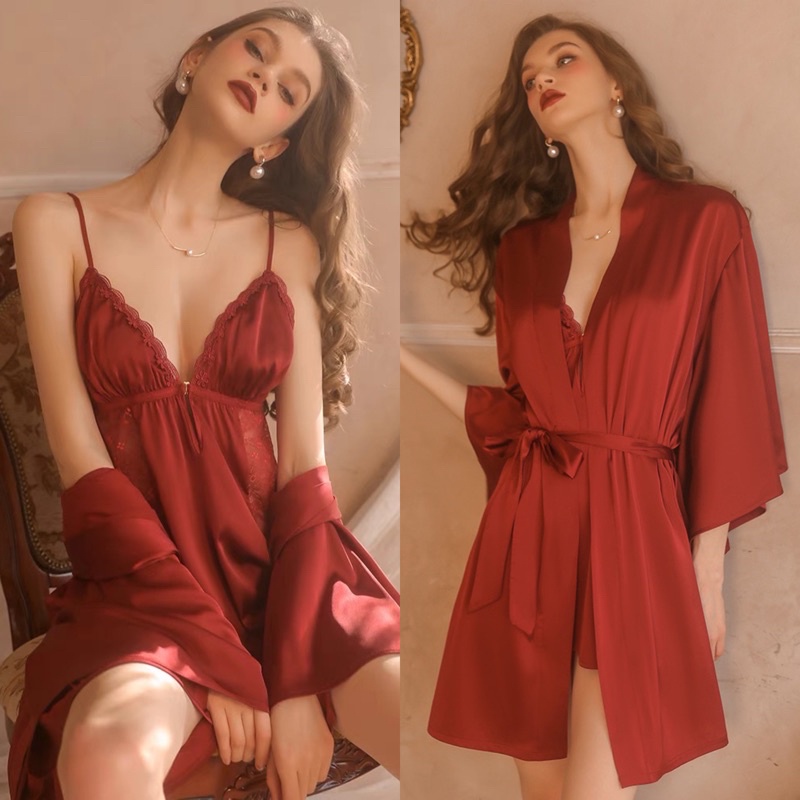 Lingerie sexy dress baju tidur sexy lingerie wanita bahan satin premium / Baju sexy wanita dewasa / Seserahan 126-Maroon (Oneset)