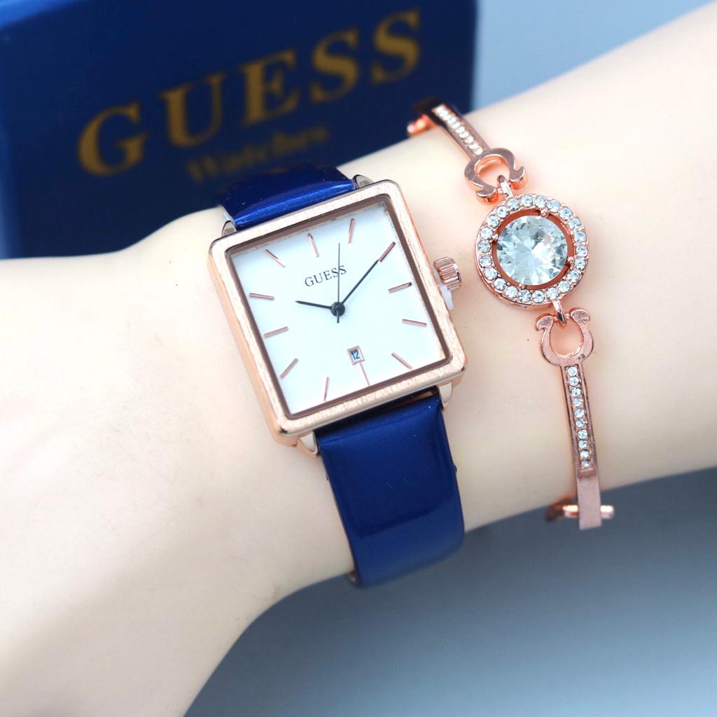 Jam Tangan Fashion Wanita Y9852K Tali Kulit Tanggal Akif Free Box Gelang &amp; Baterai