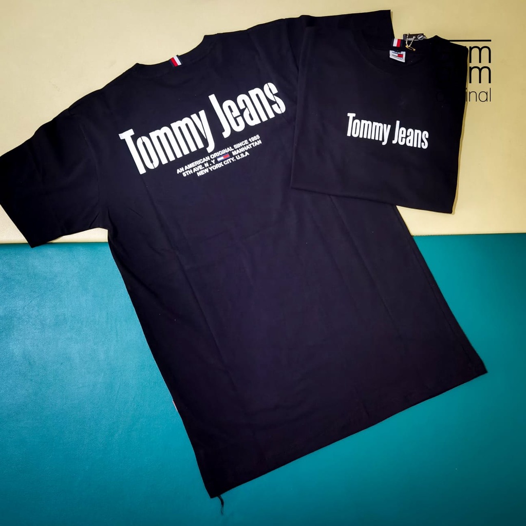 T-Shirt Tommy Hilfiger Original - Hitam (Kaos Pria Wanita / Unisex)