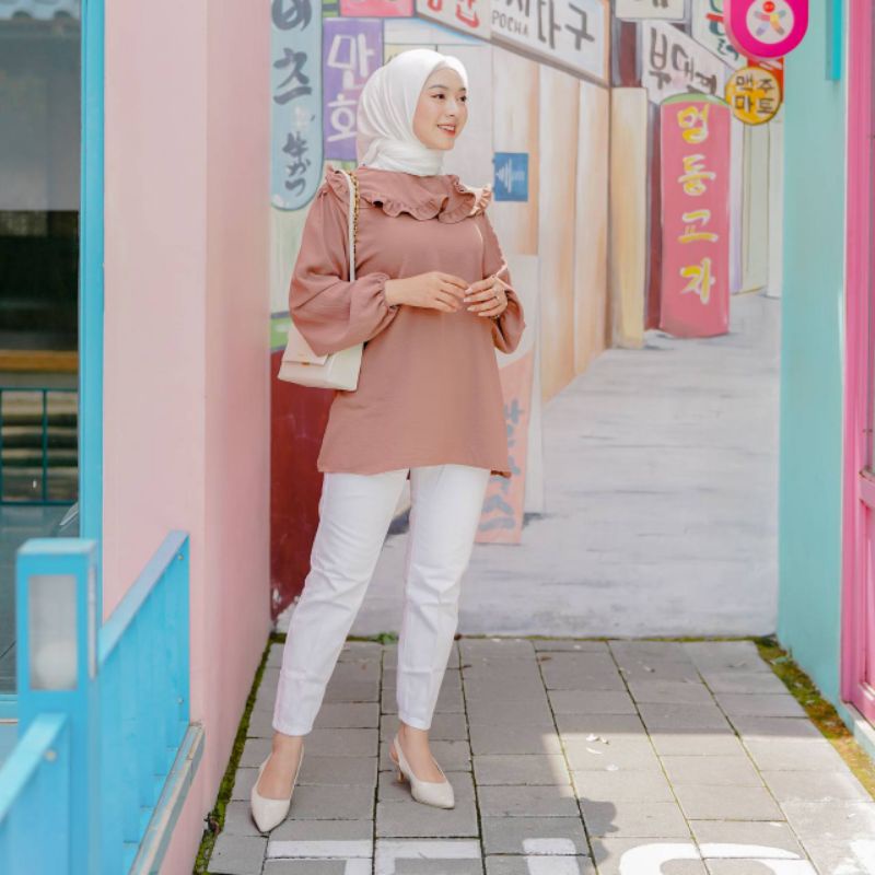 Blouse Atasan Wanita Rayon Crincle Fashion Hijab Solo Murah