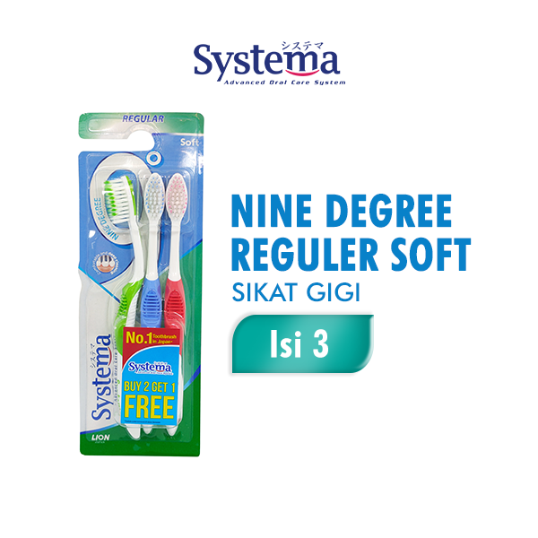 Systema Sikat Gigi 9 Degree Reguler Kemasan Ekonomis Isi 3 Pcs