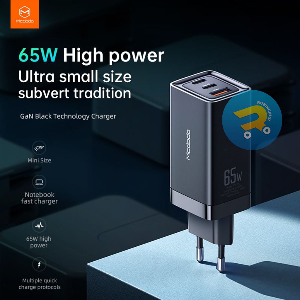 MCDODO Adaptor GAN 65 Watt Charger Triple (3) Slot Fast Charging VOOC - QC3.0 - QC4.0 - Aplle 2.4a, Iphone Fast Charging - Adaptive Fast Charging(AFC) - FCP - SCP Charger Samsung - Adaptor oppo - Adaptor Samsung - Adaptor Vivo - Adaptor Xiaomi