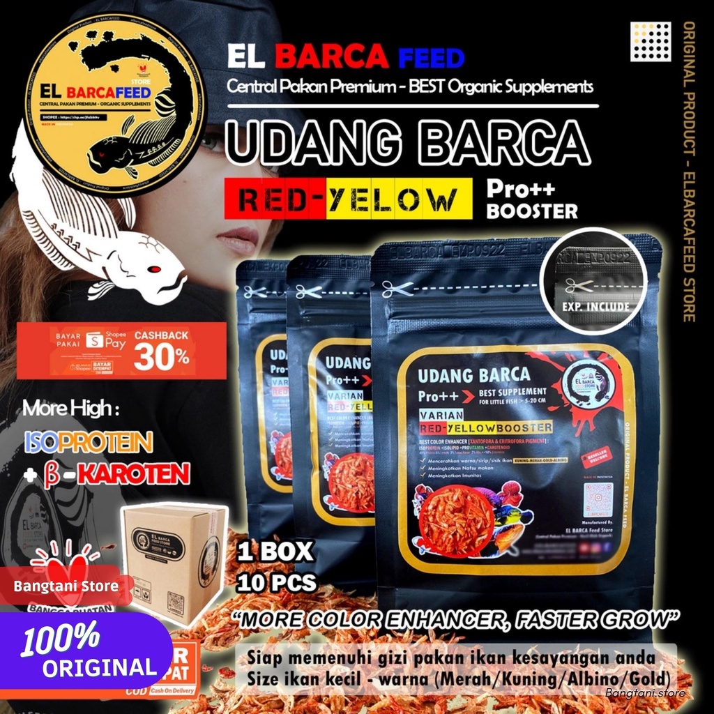 Udang Kering Elbarca Red Yellow Booster Pakan Ikan Predator Channa Maru Auranti Limbata Red Barito