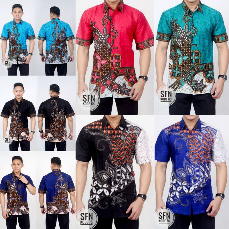 BSWART Batik HRB026 Kenongo Hem Pendek Padi Pekalongan M L XL Batik Pria MURAH Modern Grosir