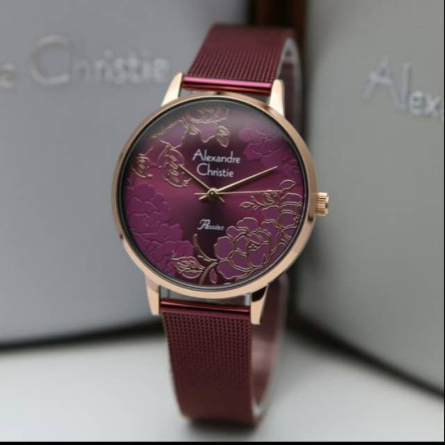 Jam wanita Alexandre christie AC2853 maroon rosegold