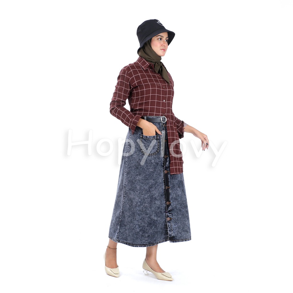 HOPYLOVY - Rok Jeans Panjang Wanita Maxi Skirt Safaira