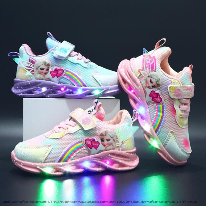 Sepatu Sneaker Anak Perempuan - Sepatu Anak Laki Laki Ultra Light Super LED Sport Import ELSA FROZ Running Shoes