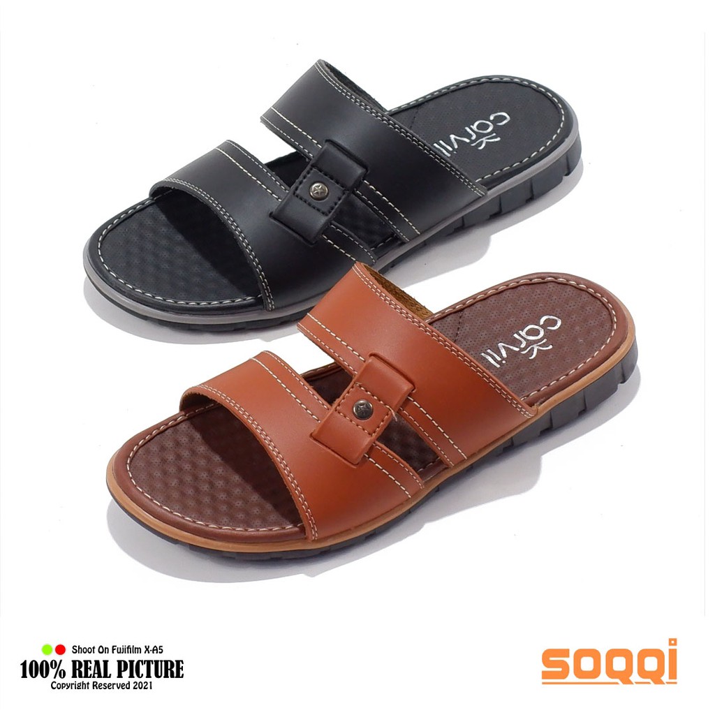 Sendal pria casual kulit sintetis selop original sandal cowok slop laki-laki dewasa model slide bapak2 acara resmi jagong branded Carvil Motobi 02 promo lebaran bisa cod murah keren 38-43