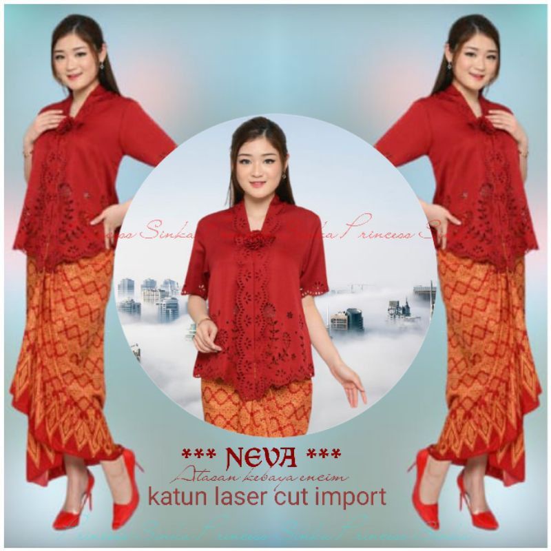 Atasan Kebaya encim katun import model laser  senada wanita Termodern