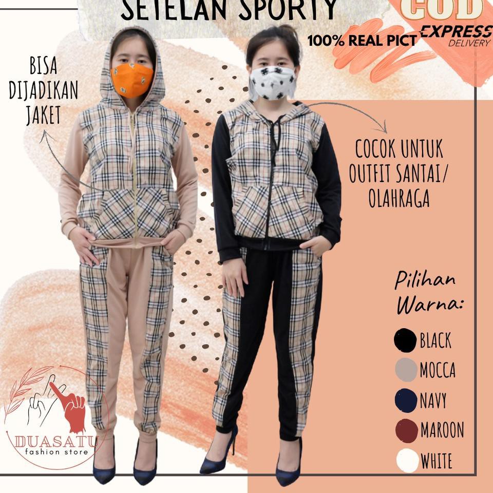 ♚ Baju Pakaian Setelan Set Jaket Olahraga Senam Aerobic Muslim Celana Trening Olahraga Zumba Wanita