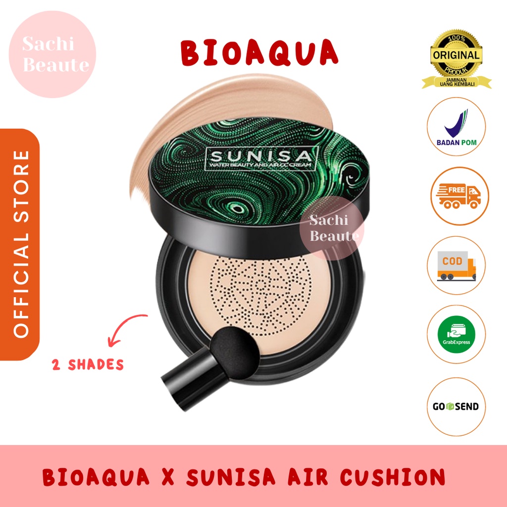 BIOAQUA x SUNISA Bio Aqua Bedak Cushion Waterproof 20g Menutupi pori-pori Full Coverage BB Cushion Original 100% BPOM