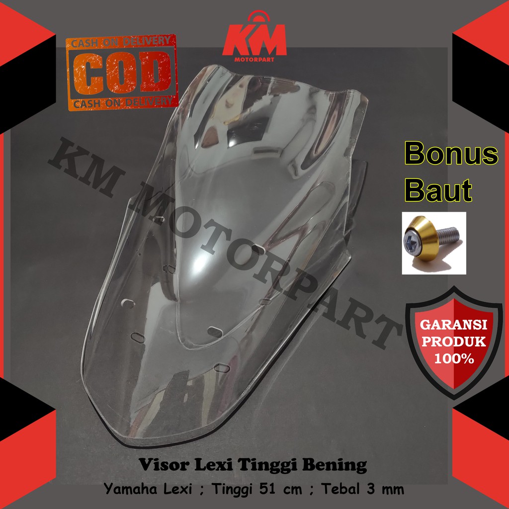 Visor Windshield Lexi Variasi Panjang 51 cm Tebal 3 mm Hitam dan Bening
