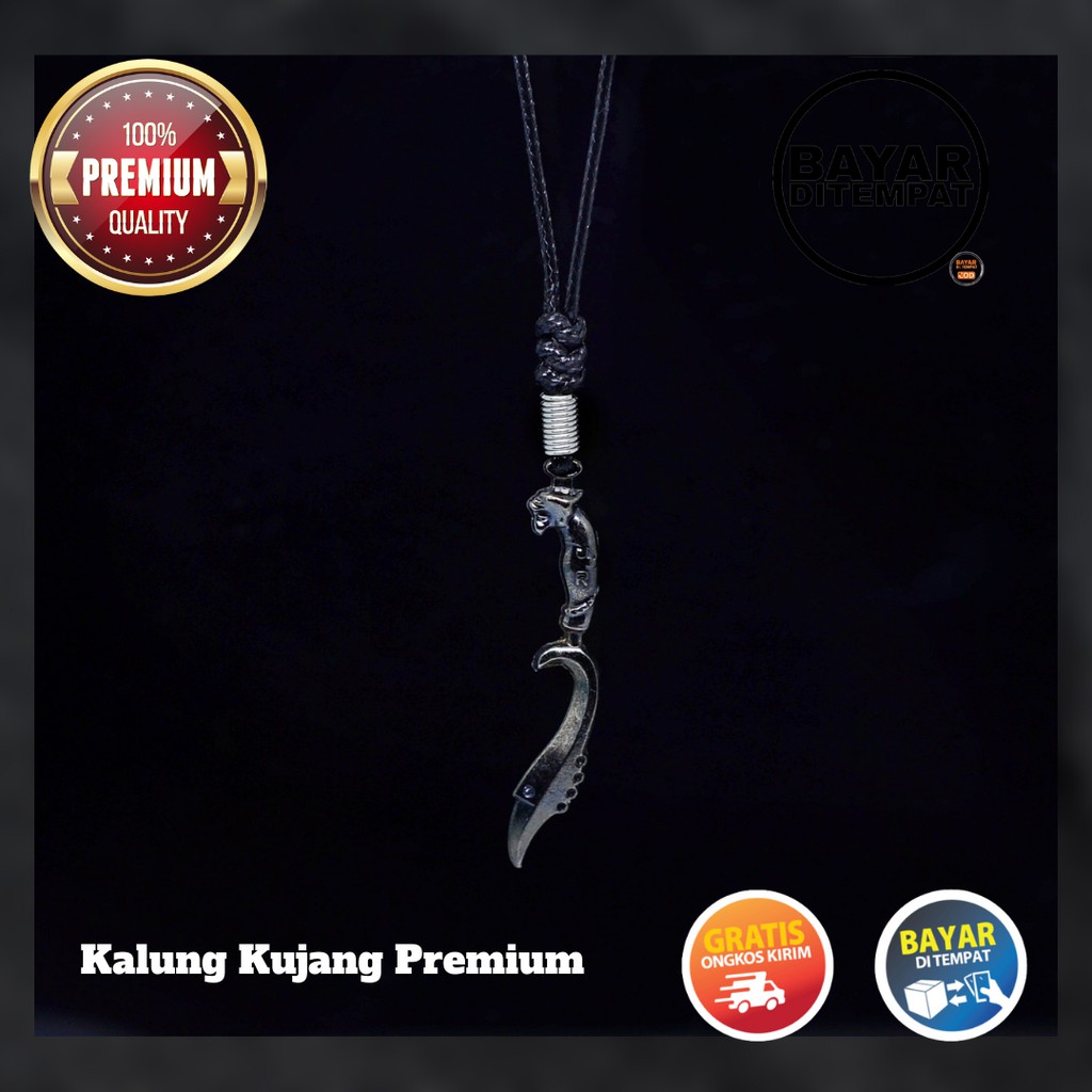 Kalung Tali Pria Titanium Liontin Bandul Kujang Pusaka Sunda Hitam Black Premium Necklace