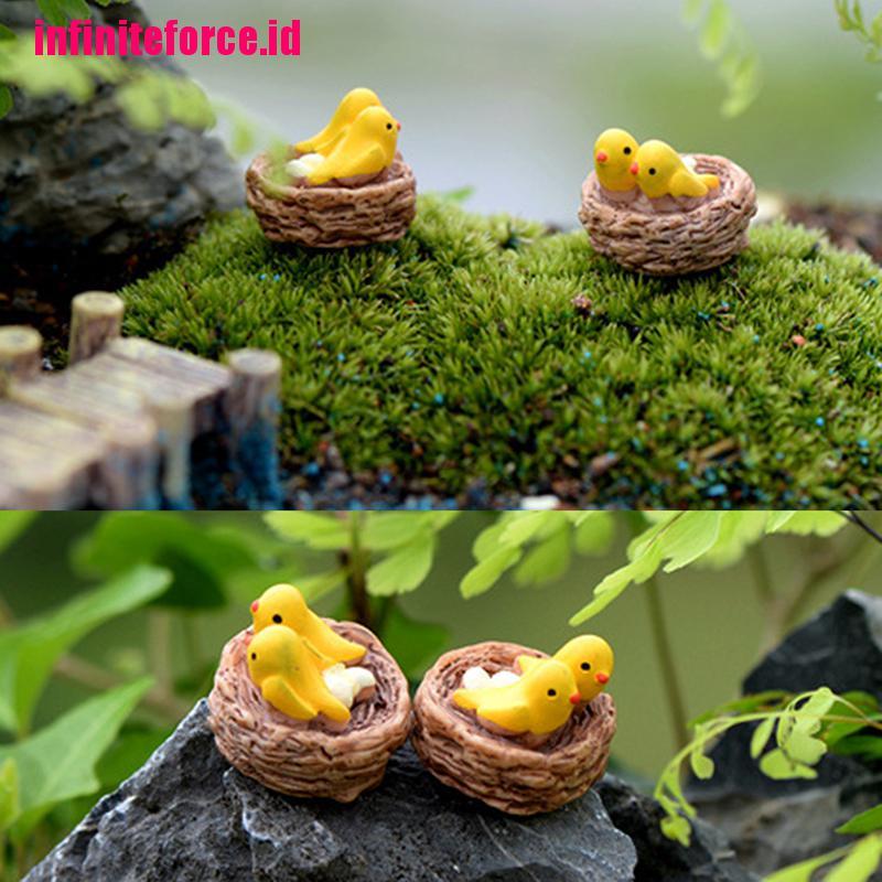 Mini nest with birds fairy garden miniatures gnomes moss terrariums resin crafts figurines for home decoration accessories