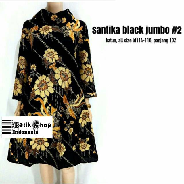 Santika Black Jumbo #2 Batik Hitam Baju Kerja Kantoran Kondangan Muslim Casual