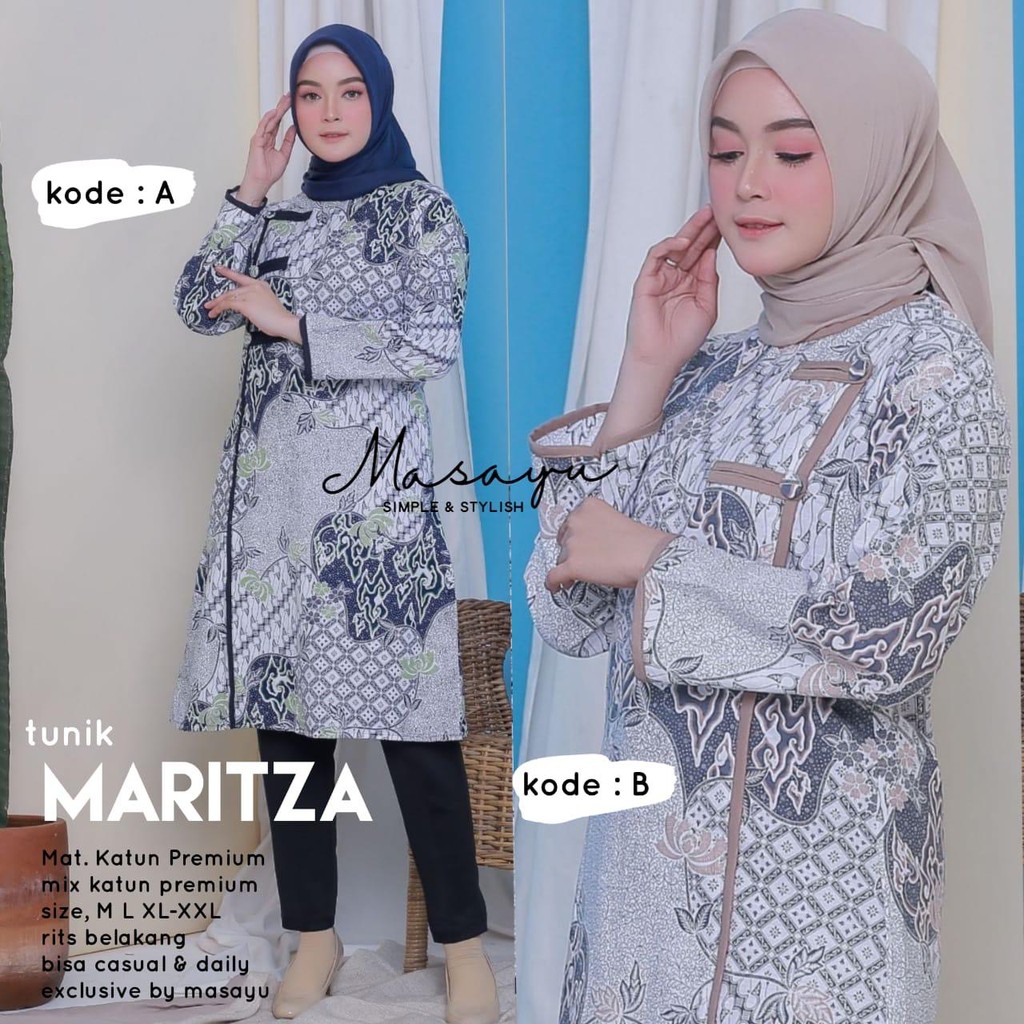 [PREMIUM] Tunik Maritza Batik Premium Solo Atasan Batik Midi Kombi Handmade Modern Kerja Seragam