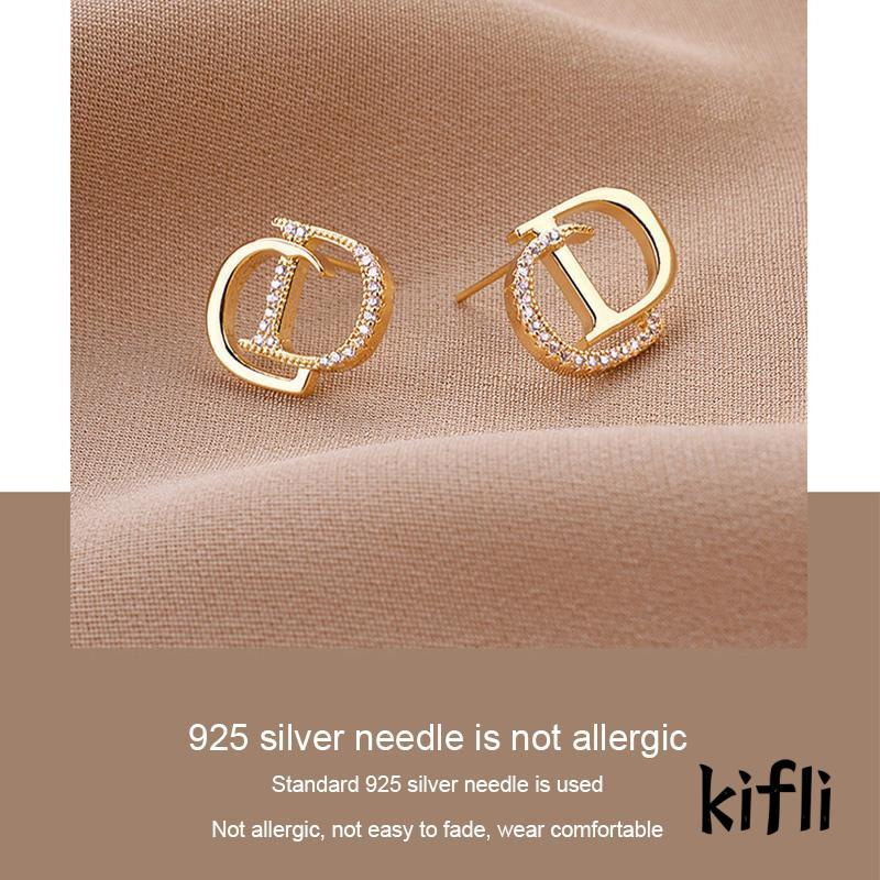 Anting Tusuk Silver 925 Desain Huruf Hias Berlian Untuk Wanita