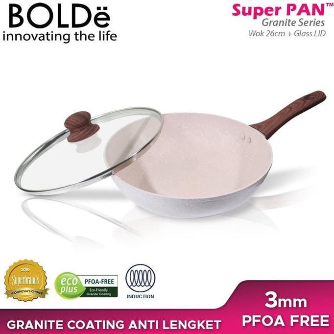 Deep Wok Keramik 26cm | Wok Pan + Tutup Induksi Bolde