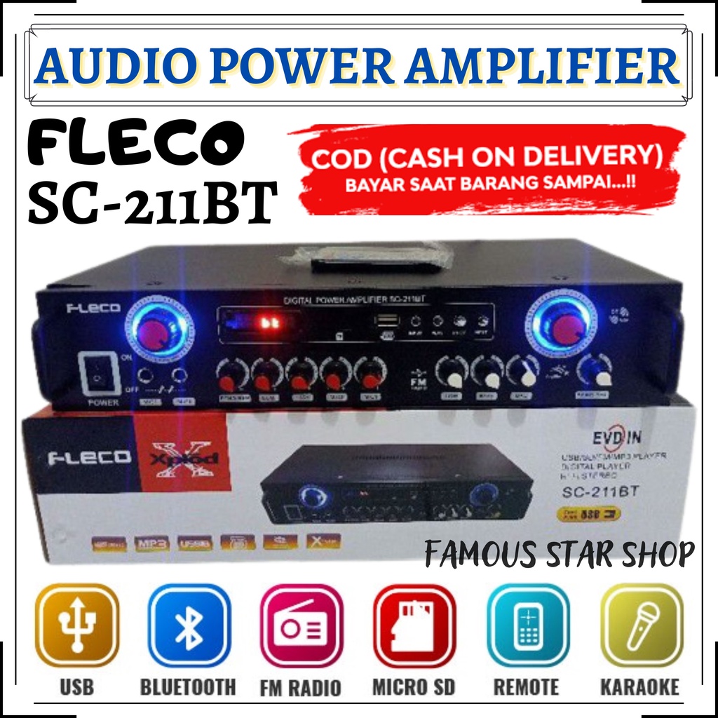 Amplifier FLECO SC-211BT Bluetooth Stereo Karaoke + Mp3 player + FM Radio | FMS