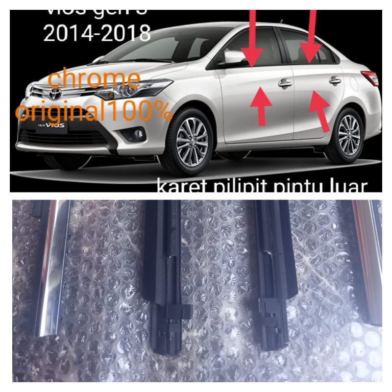 weather strip pilipit pintu mobil vios gen 3 chrome original