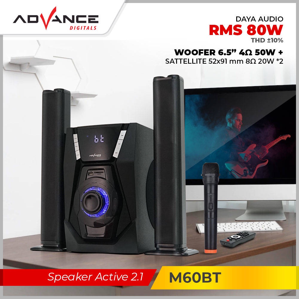 【READY STOCK】Advance M60BT Speaker Stereo Bluetooth Xtra Bass Subwoofer Bisa Karoke Gratis 1 Mic Garansi Resmi 1 Tahun