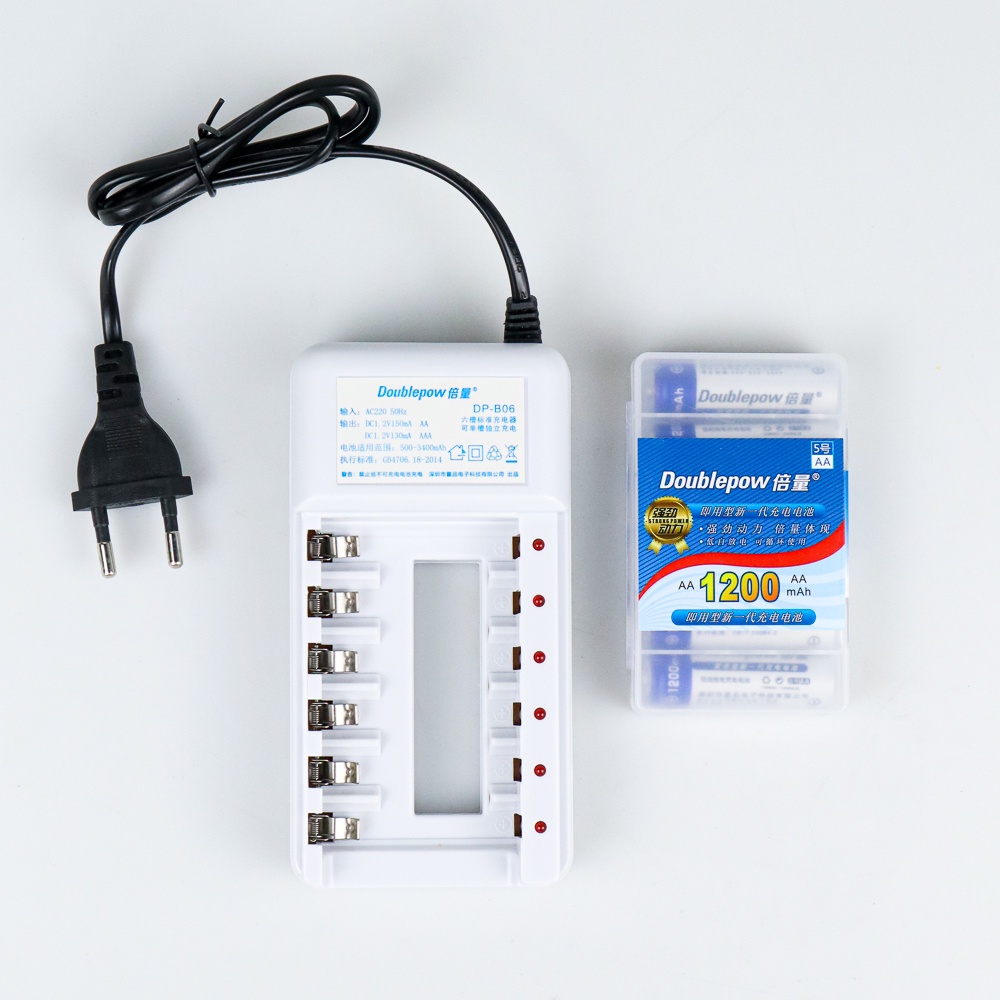 Charger Baterai 6 slot for AA/AAA with 6 PCS AA Battery Rechargeable NiMH 1200mAh - DP-B06 - S3AD0AWH White