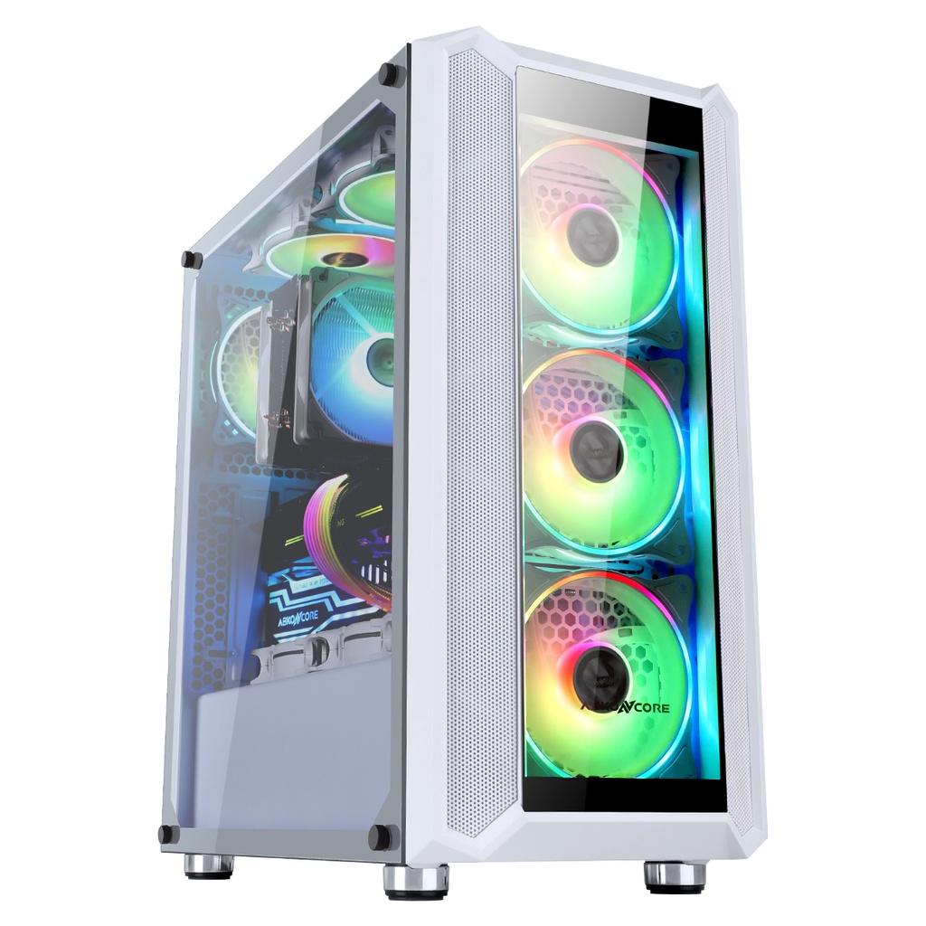 Case Abkoncore Helios H301G White (3 Fan RGB, ATX, Temper) Casing Abko