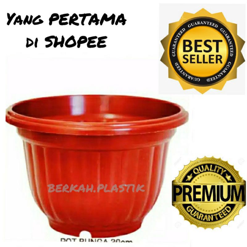 POT BUNGA  PLASTIK MODEL BELIMBING WARNA MERAH BATA  ukuran 30