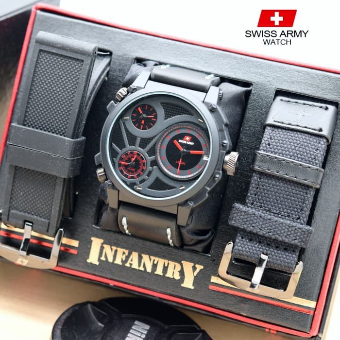 jam tangan SWI SS ARMY INFANTRY BLACK SET PRIA MAN STYLE