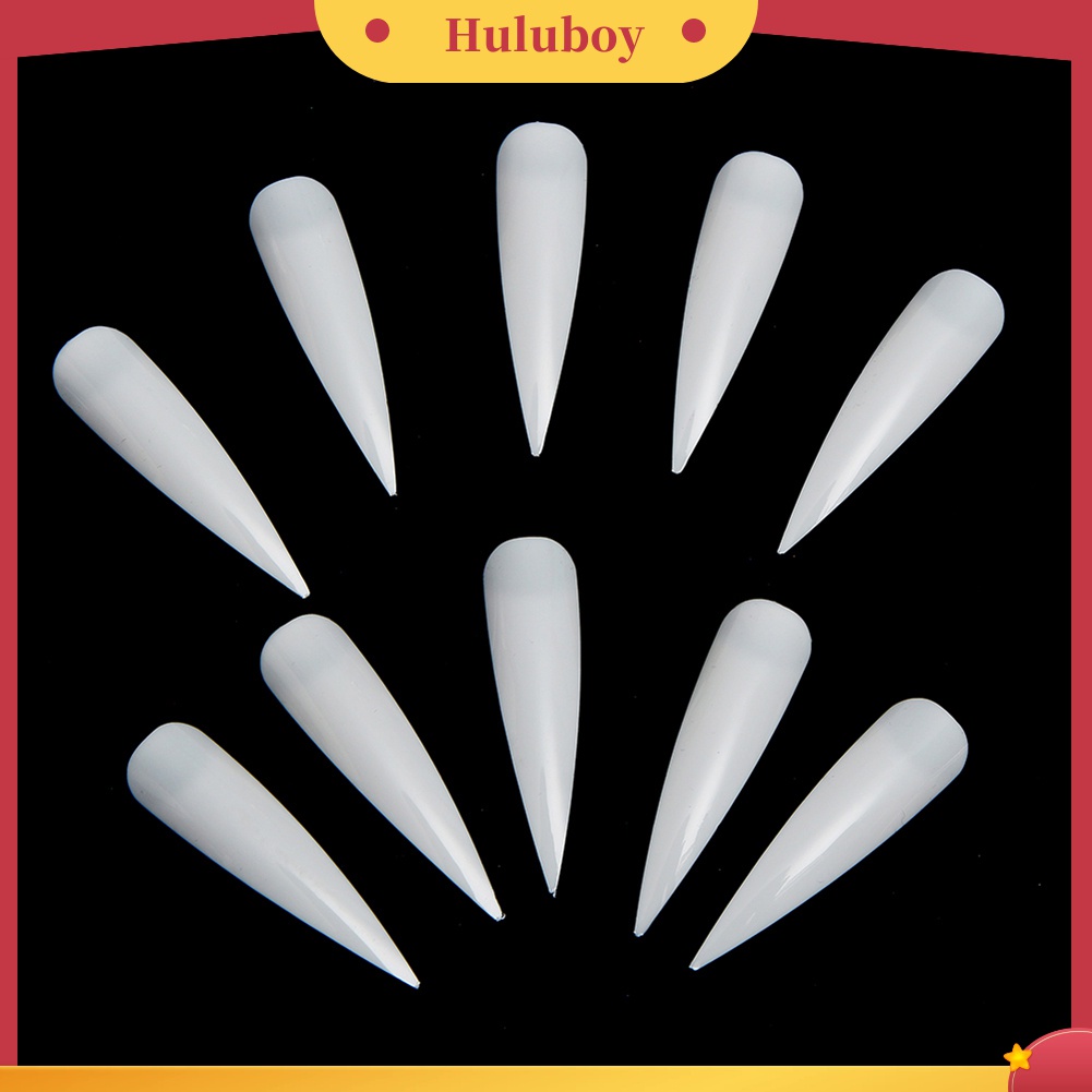 Huluboy Huluboy♡ 100pcs Kuku Palsu Full Cover Bentuk Oval Warna Putih / Transparan