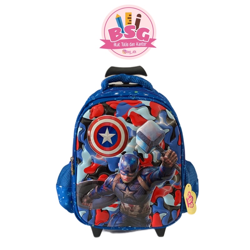 Tas troli anak laki-laki paud tk sd karakter captain america import timbul